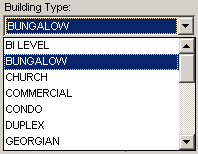 Drop Down Menu for Building Types.