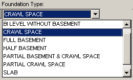 Drop Down Menu for Foundation Types.
