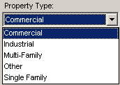 Drop Down Menu for Property Types.